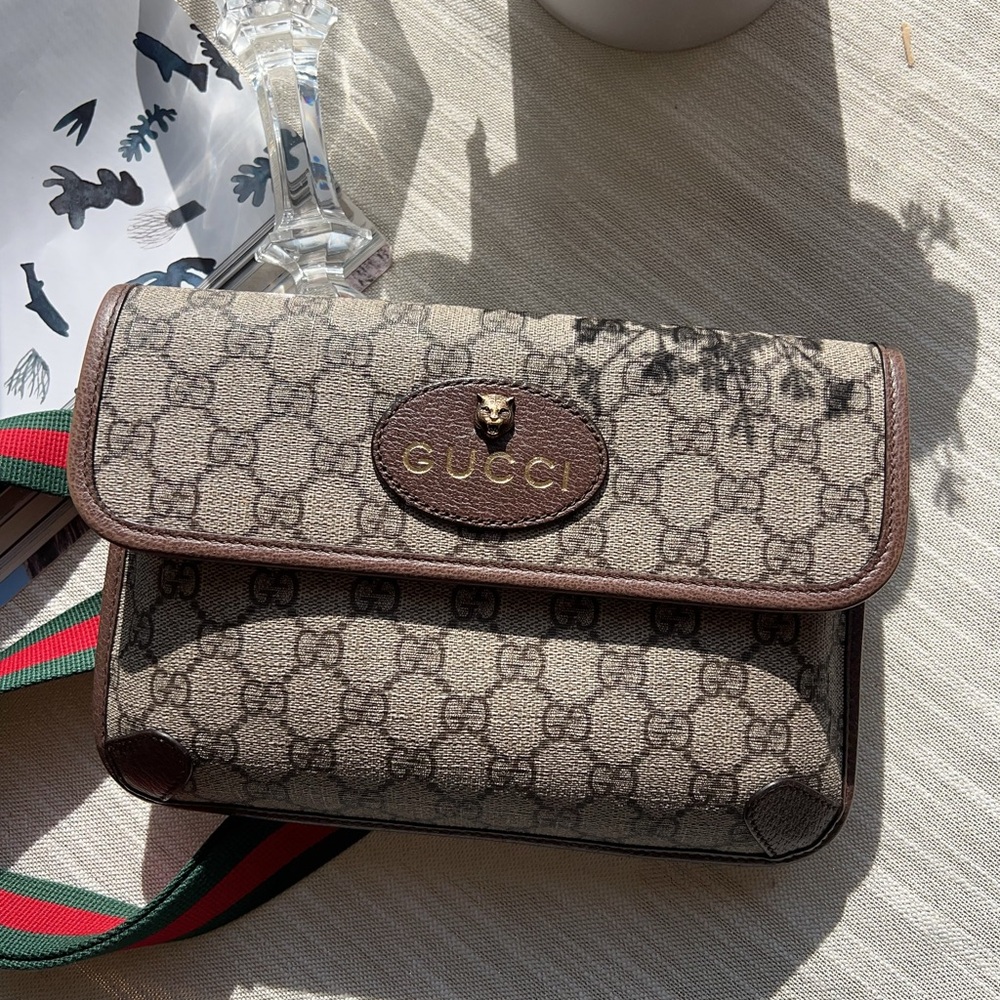 Gucci Brown and Beige Monogram Clutch